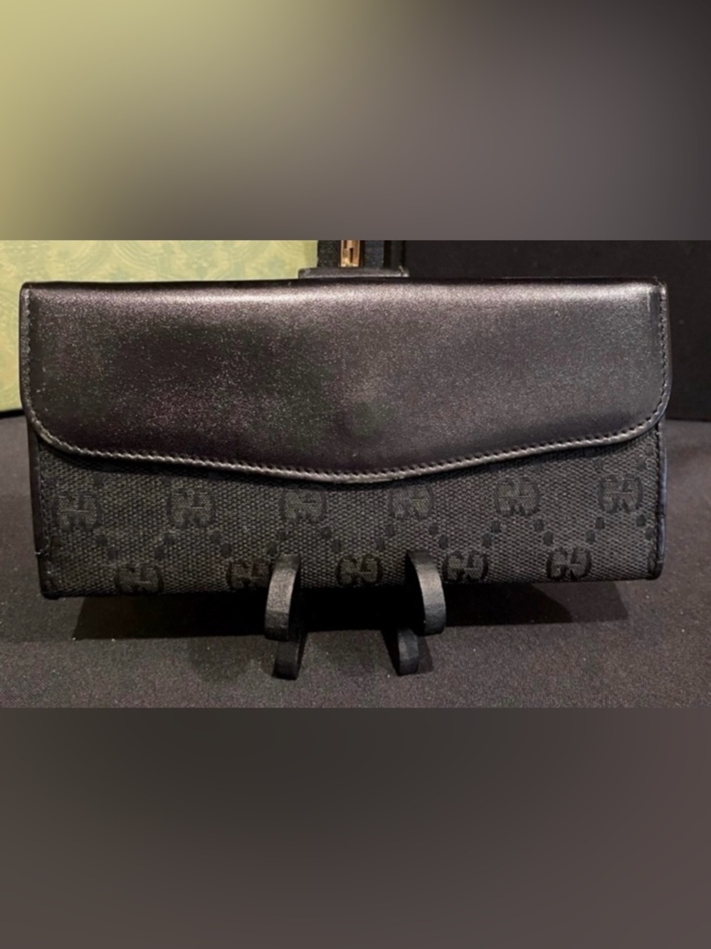 EUC - Gucci Black GG Canvas and Leather Continental Wallet